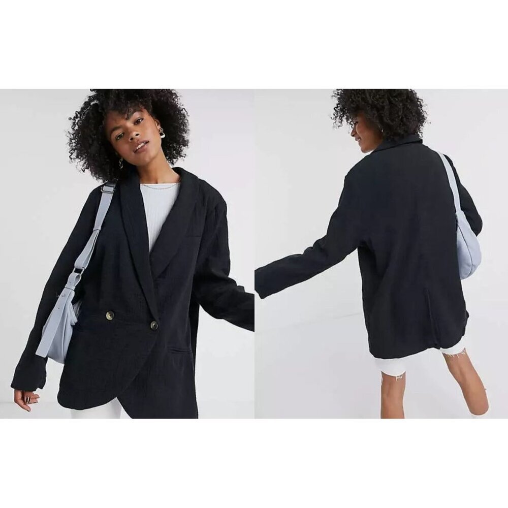 Free People Women's Black Gauze Rowan Oversize Blazer Jacket Sz XS